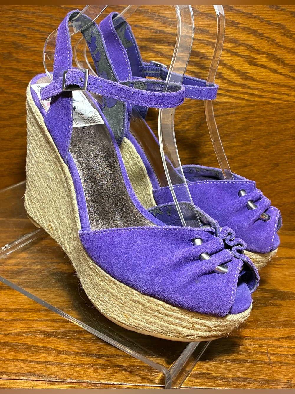 Y2K Nine West Purple Suede Espadrille Platform Wedge Sandals Size 8